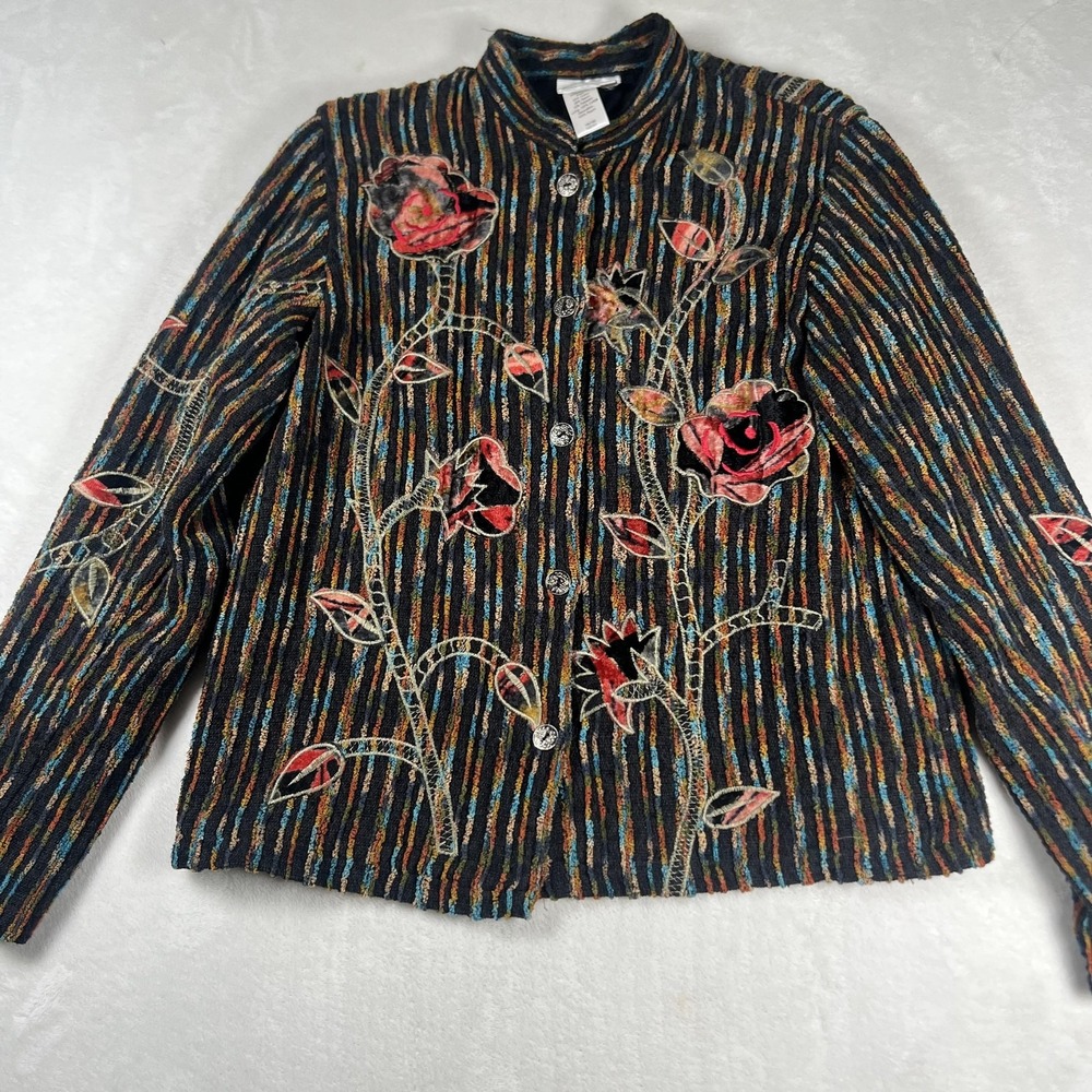 Coldwater Creek Jacket Womens XS Multicolor Floral Stripe Button Front Boho